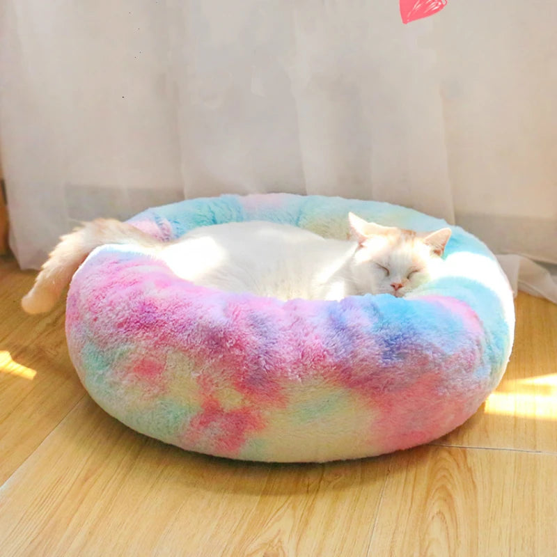 Round Plush Cat Bed - Cozy Winter Haven