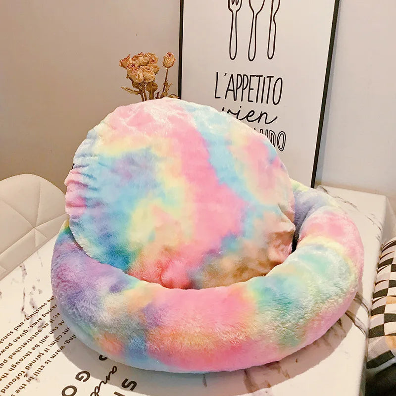 Round Plush Cat Bed - Cozy Winter Haven