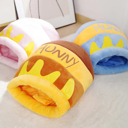 Cute Cartoon Honey Pot Shape Cat Bed House, Washable Pet Accessories