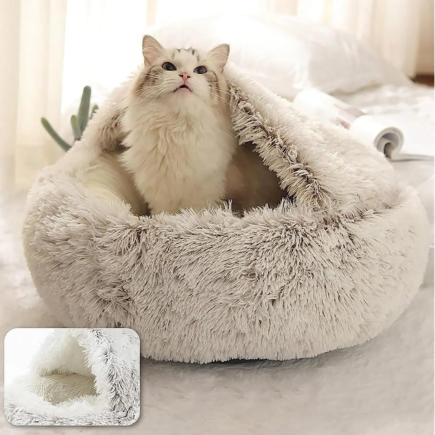 Soft Plush 2 in 1 Pet Bed with Cover Round