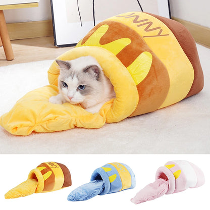 Cute Cartoon Honey Pot Shape Cat Bed House, Washable Pet Accessories